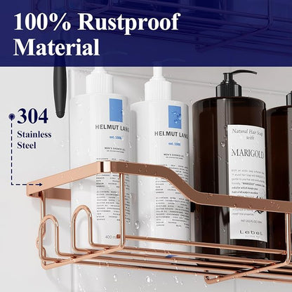 Kitsure Shower Caddy, Adhesive Shower Organizer, Large, Rose Gold | Stainless Steel Shelf for Inside Shower, No Drill Bathroom Organizers and Storage, Home Decor Accessories