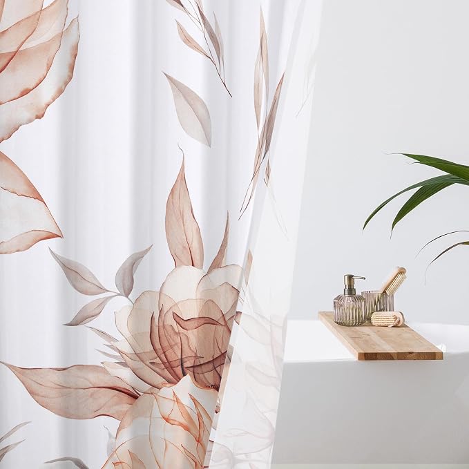Litabel Long Boho Watercolor Floral Shower Curtain 72 x 78, Orange and Grey Ink Painting Style Flower Shower Curtains for Chic Elegant Bathroom, Artistic 78 Inch Long Fabric Shower Curtain