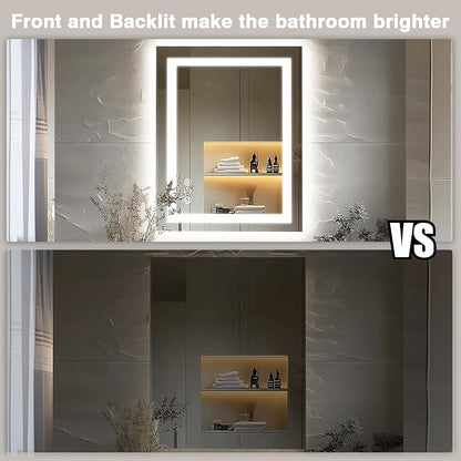 EchosLife 24"x36" LED Bathroom Mirrors for Wall | Backlit + Front Lit, Anti-Fog, Stepless Dimmable, 3 Colors, Memory, Tempered Glass, UL Listed, Horizontal/Vertical