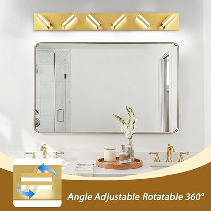 IZORRO LED Modern Bathroom Lights Fixtures(6-Light,Dimmable,360°Rotate),Brushed Glod Acrylic Wall Lighting,Vanity Lights for Bathroom Over Mirror - 6000k 36In （No Assembly Required）