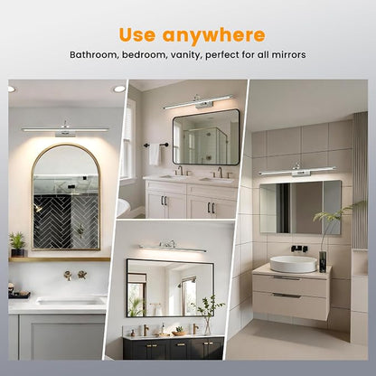 Vanity Bathroom Lights Brushed Nickel Wireless Light for Bathroom 2Pack | 10000mAh Rechargeable Battery 24in, 500LM Dimmable, Remote Control, No Wiring, 3CCT with 250° Rotatable for Bathroom Mirror