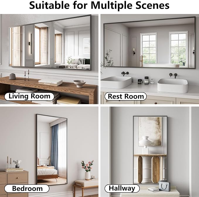Koonmi Bathroom Mirror 30x60 Matte Black Bathroom Wall-Mounted Mirrors, Modern Rectangle Vanity Mirror, HD Tempered Glass, Aluminum Alloy Frame Allow to Hang Horizontally or Vertically