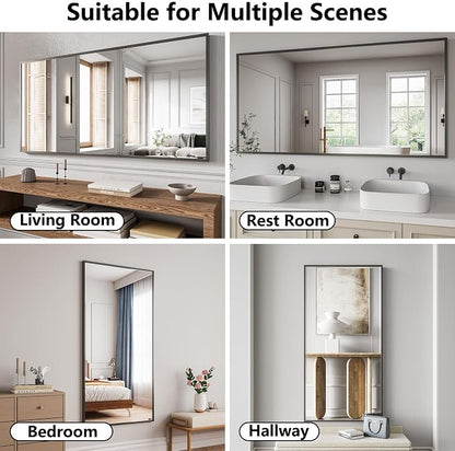 Koonmi Bathroom Mirror 30x60 Matte Black Bathroom Wall-Mounted Mirrors, Modern Rectangle Vanity Mirror, HD Tempered Glass, Aluminum Alloy Frame Allow to Hang Horizontally or Vertically