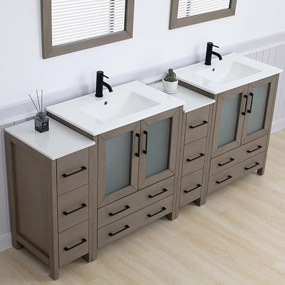 Vanity Art 84 Inch Under Mount Double Sink Bathroom Vanity Cabinet with 2 Mirrors, Ceramic Top Bathroom Cabinet Compact Set with 10 Dovetail Storage Drawers and Matte Black Handles, VA3030-84-DG