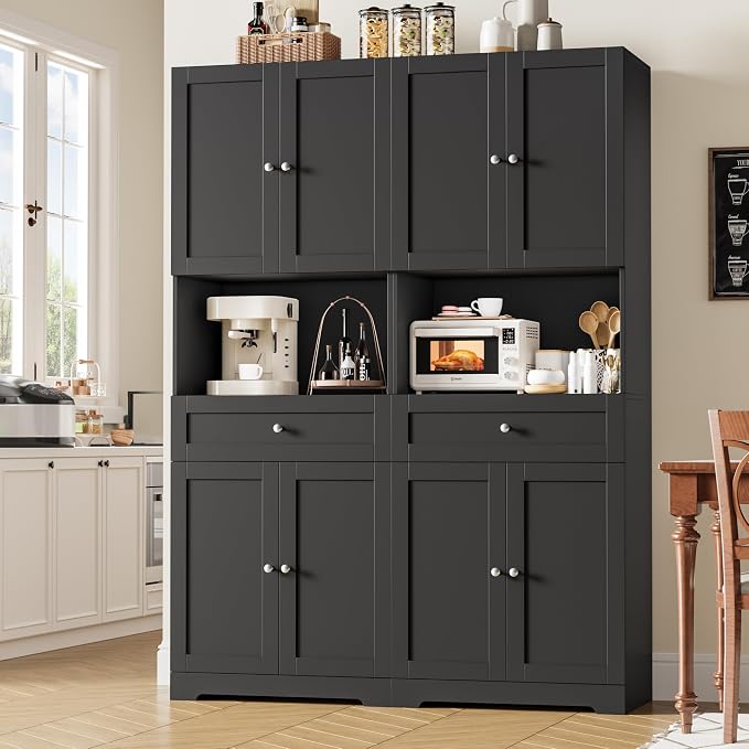 HIFIT Tall Bathroom Storage Cabinet with Drawer, Modern Linen Cabinet,Black | 67"H Tall Storage Cabinet with Doors & Shelves, Freestanding Kitchen Pantry for Bathroom, Dining Room, Laundry, Narrow Corner
