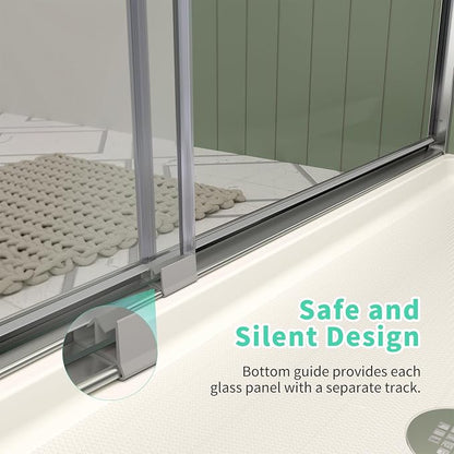 ACE DECOR Double Sliding Bathtub Shower Door 56-60" W x 58" H,Chrome Finish | Tub Shower Doors for Walk-in Shower,6mm Clear SGCC Tempered Glass,Bypass Shower Enclosure Easy-Clean Nano Coating&Waterproof