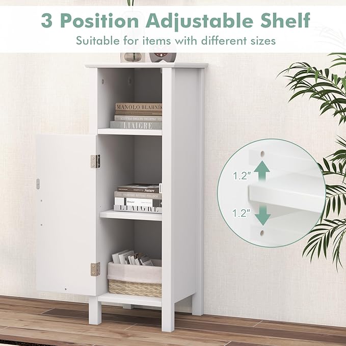 Giantex Narrow Bathroom Storage Cabinet with Adjustable Shelf (White) | Corner Unit with Open Compartment, Anti-toppling Device, Freestanding Small Storage Organizer for Living Room