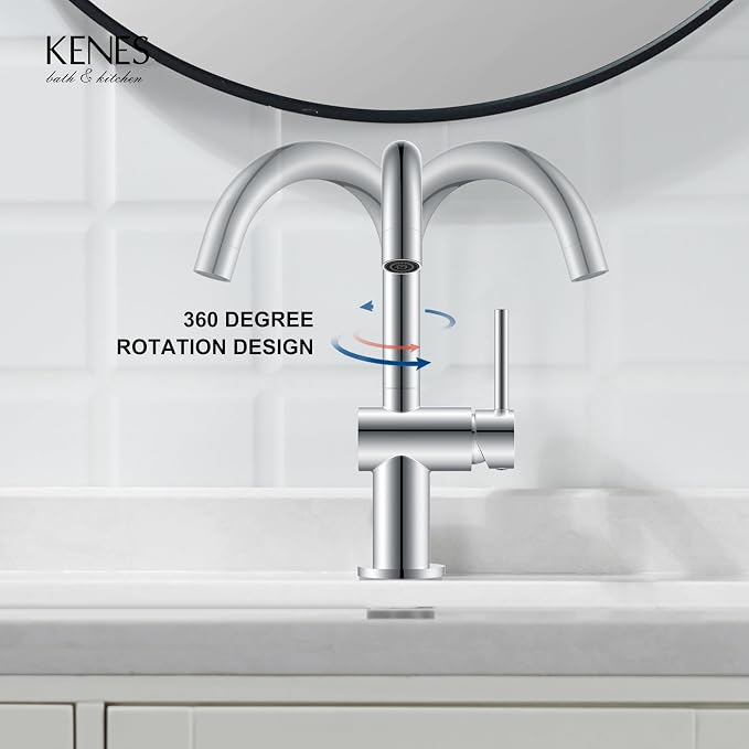 Polished Chrome Bathroom Faucets Single Handle, 1 Hole Vanity Faucet | Bathroom Sink Faucet with Pop Up Drain & 6 Inch Deck Plate, Lead-Free cUPC & NSF Certified, 1 Handle Faucet for Vanity RV Bar