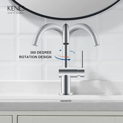 Polished Chrome Bathroom Faucets Single Handle, 1 Hole Vanity Faucet | Bathroom Sink Faucet with Pop Up Drain & 6 Inch Deck Plate, Lead-Free cUPC & NSF Certified, 1 Handle Faucet for Vanity RV Bar