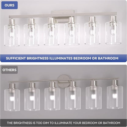 Hasipu 6-Light Bathroom Vanity Lights Over Mirror, Modern Glass Shade Vanity Light Fixture Wall Sconce, Bathroom Makeup Lighting for Kitchen Living Room Hallway Cabinet Entryway Porch