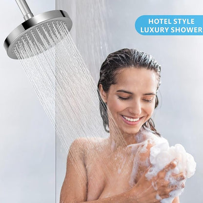 Voolan High Pressure Rain Shower Head - Luxury Modern Look - The Perfect Adjustable Replacement For Your Bathroom Showerhead - Comfortable Shower Experience Even at Low Water Flow (6“ Brushed Chrome)