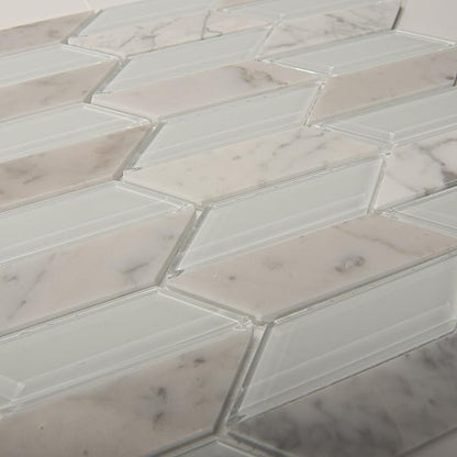 Art3d 11x12 inch White Marble Glass Mosaic Tile, Mesh-Mounted (4 sq.ft/Box) for Kitchen Backsplash, Bathroom, Shower Wall, 5 Pieces