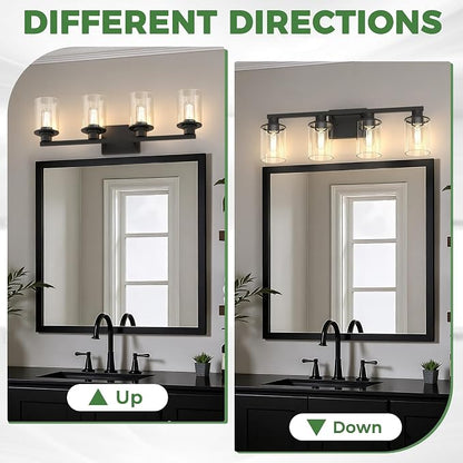 DORESshop 4-Light Black Bathroom Light Fixture Over Mirror ETL Listed | Modern Vanity Lights With Clear Glass Shade, Bathroom Wall Light, Wall Sconce for Hallway Bedroom Living Room, ETL Listed
