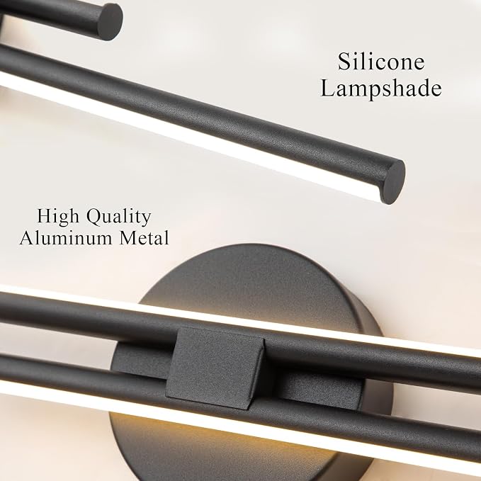 EDISLIVE Dimmable Modern LED Vanity Light Fixtures Bathroom Vanity Wall Lighting, 23.6 in Mirror Vanity Lighting Fixtures for Bathroom Bedroom Makeup Living Room,3000K Warm Light(Black)