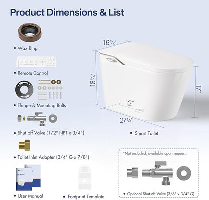One Piece Smart Bidet Toilet, Foot Sensor Flush, Heated Seat | Instant Warm Water, Wash & Dry, Self Cleaning Wand, Adjustable Wash Settings, Off Seat Auto Flush, Pre Wet, Night Light