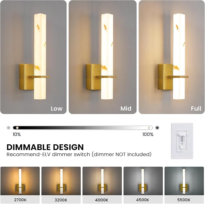 15 inch Gold Wall Sconces Hardwired LED Wall Sconces Set of Two Modern Bathroom Sconce 5CCT Dimmable Bathroom Vanity Light for Mirror Living Room Hallway
