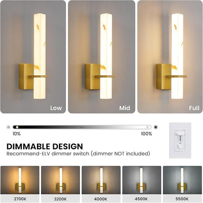 15 inch Gold Wall Sconces Hardwired LED Wall Sconces Set of Two Modern Bathroom Sconce 5CCT Dimmable Bathroom Vanity Light for Mirror Living Room Hallway