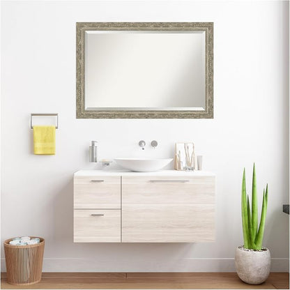 Amanti Art Silver Bathroom Mirror for Over Sink, 28x40 Filigree Silver Rectangle Vanity Mirror, Large Traditional Frame, Hangs Horizonally and Vertically, Bathroom Wall Decor, Beveled Edge