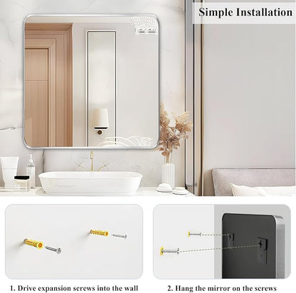 Fabuday Bathroom Mirror with Silver Frame - 30x30 Inch Over Sink Rectangle Mirror for Bathroom, Wall Mounted Chrome Mirrors for Vanity, Farmhouse Decor, Matte Finish, Horizontal or Vertical Hanging