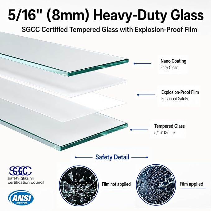 60 x 73 Inch Frameless Single Sliding Shower Door with Nano Coating | Bypass Glass Shower Door with 5/16" SGCC Tempered Glass & Explosion-Proof Film, Water Repellent, Matte Black