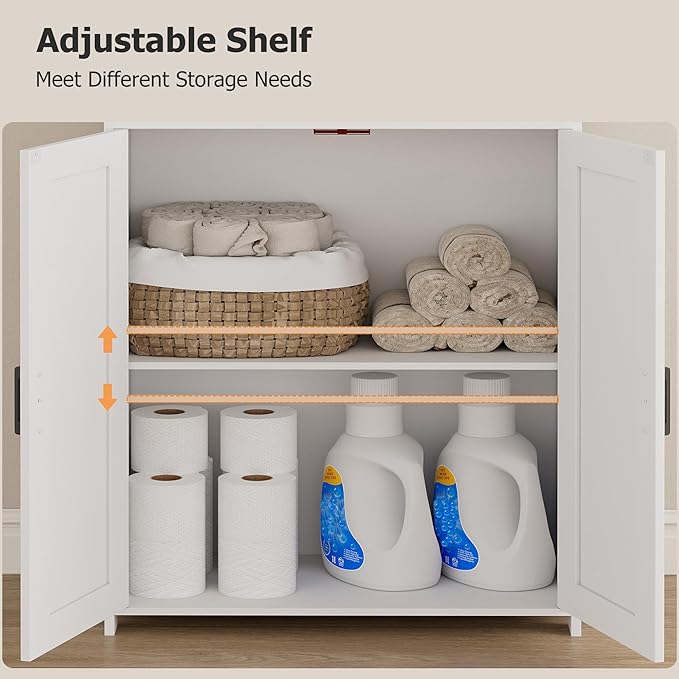 Homhedy 67" Tall Bathroom Storage Cabinet, Freestanding Farmhouse Cabinet with 2 Doors and Shelves, Bathroom Organizers and Storage for Kitchen, Living Room, Laundry Room, White
