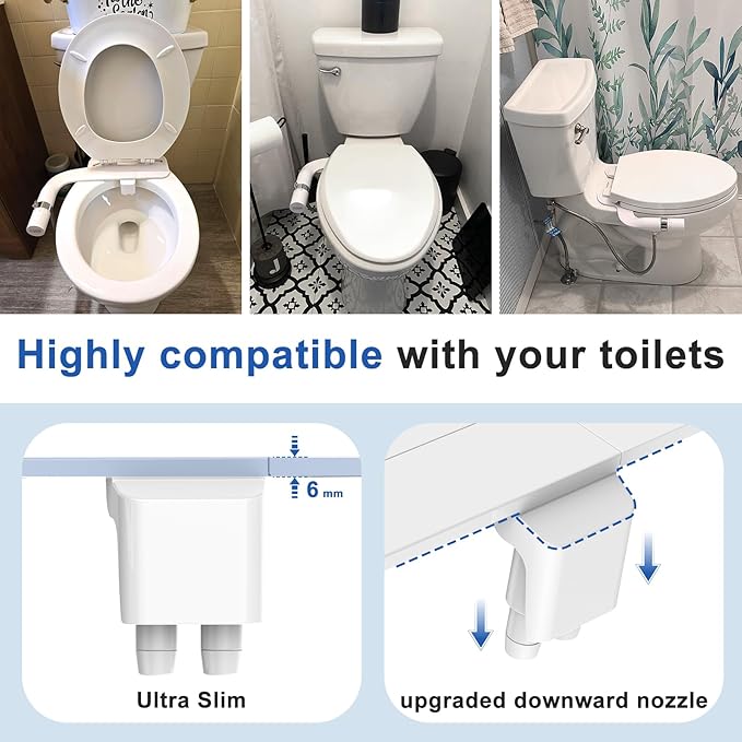 Bidet Attachment For Toilet, Ultra-Slim Dual Nozzle Bidet Toilet Seat, Non-Electric Bidets for Toilets, Adjustable Water Pressure, Feminine/Rear Wash for Women Men (Silver)