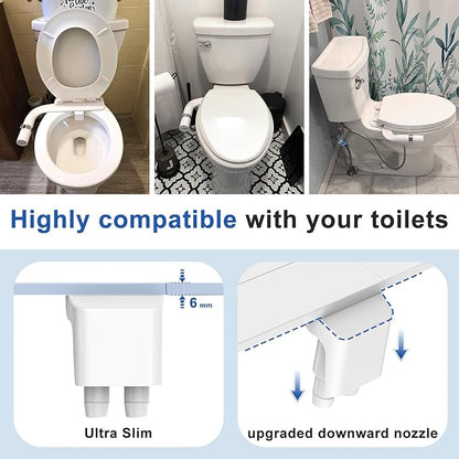 Bidet Attachment For Toilet, Ultra-Slim Dual Nozzle Bidet Toilet Seat, Non-Electric Bidets for Toilets, Adjustable Water Pressure, Feminine/Rear Wash for Women Men (Silver)