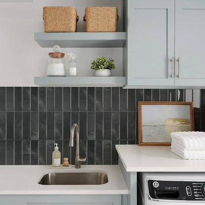 STICKGOO 10-Sheet Peel and Stick Backsplash Tile(Thicker Design) | Self Adhesive Vinyl Wall Tiles, 3D DIY Subway Tiles, Stick on Backsplash for Kitchen (Marquina Black)