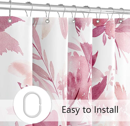MAYZUS Pink Watercolor Floral Shower Curtains for Bathroom, Hot Pink, 72x72 | Modern Abstract Flower Decorative Fabric Shower Curtain Set with Hooks