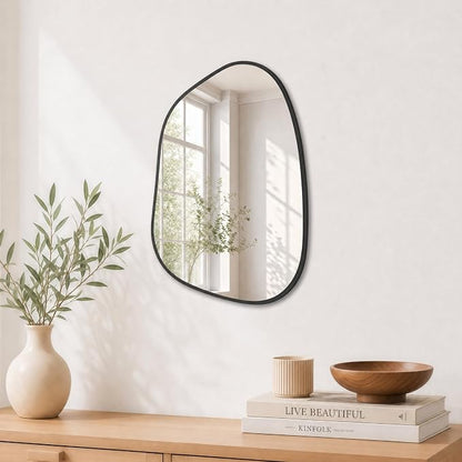 PERFNIQUE Irregular Wall Mirror Asymmetrical Mirror, 16''x12'' Small Black Mirror for Bathroom Bedroom Living Room Entryway, Decorative Modern Wall Decor, Wall Mounted (Black, 16''x12'')