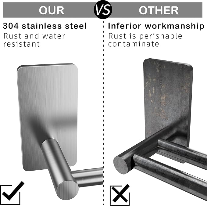 Taozun Towel Bar - 24 Inch Towel Holder with 2 Packs Adhesive Hooks | Hand Towel Rack Stick on Wall, Stainless Steel Bathroom Hardware Accessory Kit