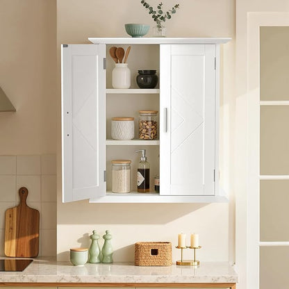 VECELO Bathroom Wall Mounted Medicine Cabinet, Over The Toilet Storage with Adjustable Shelf and 2 Doors, Space Saving Cupboard for Kitchen, Living Room, Bedroom, Entryway, White
