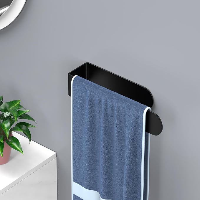 HUFEEOH 2 Pack Adhesive Hand Towel Holder, Sticky Towel Bar Towel Holder Wall Mounted, Stainless Steel Kitchen Towel Holder Hand Towel Rack for Bahtroom Hotel RV Kitchen (Black)