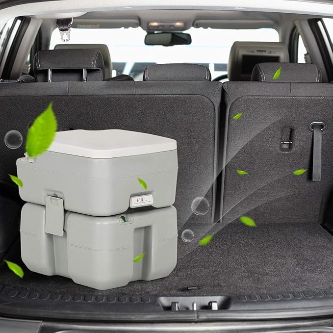 S AFSTAR 5.3 Gallon Portable Toilet for Camping, RV Camping Toilet with Level Indicator, 3-Piston Pump Flush, Fresh Water & Waste Split Tank, Outdoor Porta Potty for Travel Trips Hiking Boating