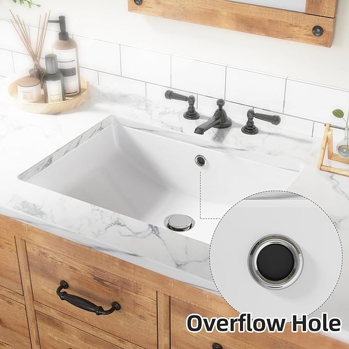 GAOMON Undermount Bathroom Sink, Rectangular 22"x16" Vessel Sink White Ceramic Lavatory Vanity Vessel Sink with Overflow - white