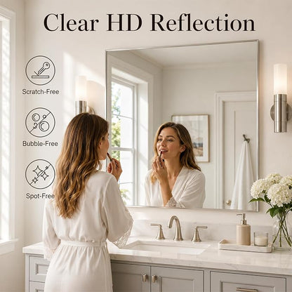 36"x36" Brushed Nickel Framed Square Bathroom Vanity Wall Mirror | Accent Wall Mirror, Square Geometric Look, Slim Metal Frame, Living Room or Entryway, Keyhole Mount, Tempered Glass