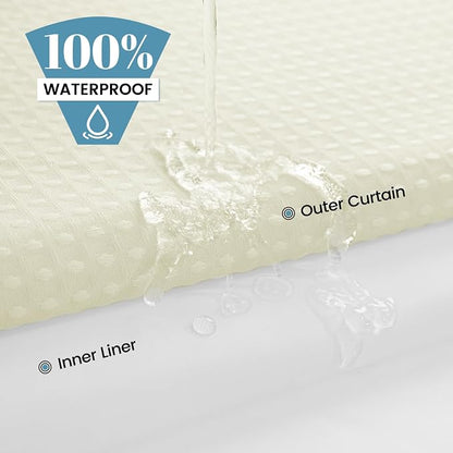 SORTTO No Hook Shower Curtain with Snap in Liner Set Waffle Shower Curtain for Bathroom Hotel Style Fabric Waterproof Inner Liner，71" W x 74" H, Ivory
