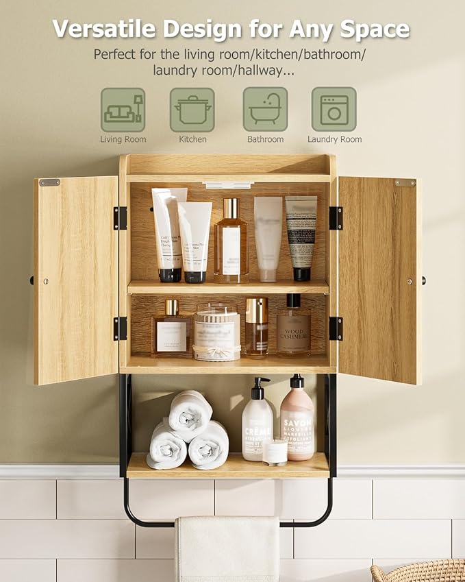 Masupu Bathroom Cabinet Wall Mounted, Wooden Medicine Cupboard with Adjustable Shelves, Space-Saving Wall Storage Unit for Bathroom, Kitchen and Living Room (9" D x 15.35" W x 27.16" H,Countrye Oak)