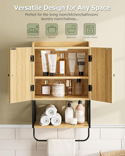 Masupu Bathroom Cabinet Wall Mounted, Wooden Medicine Cupboard with Adjustable Shelves, Space-Saving Wall Storage Unit for Bathroom, Kitchen and Living Room (9" D x 15.35" W x 27.16" H,Countrye Oak)