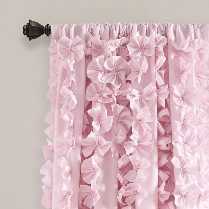 Lush Decor Riley Light Filtering Window Curtain Panel, Single 54" W x 95" L, Lilac - Cute Purple Curtains for Bedroom - Bow Decor - Coquette Curtains for Windows