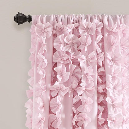 Lush Decor Riley Light Filtering Window Curtain Panel, Single 54" W x 95" L, Lilac - Cute Purple Curtains for Bedroom - Bow Decor - Coquette Curtains for Windows