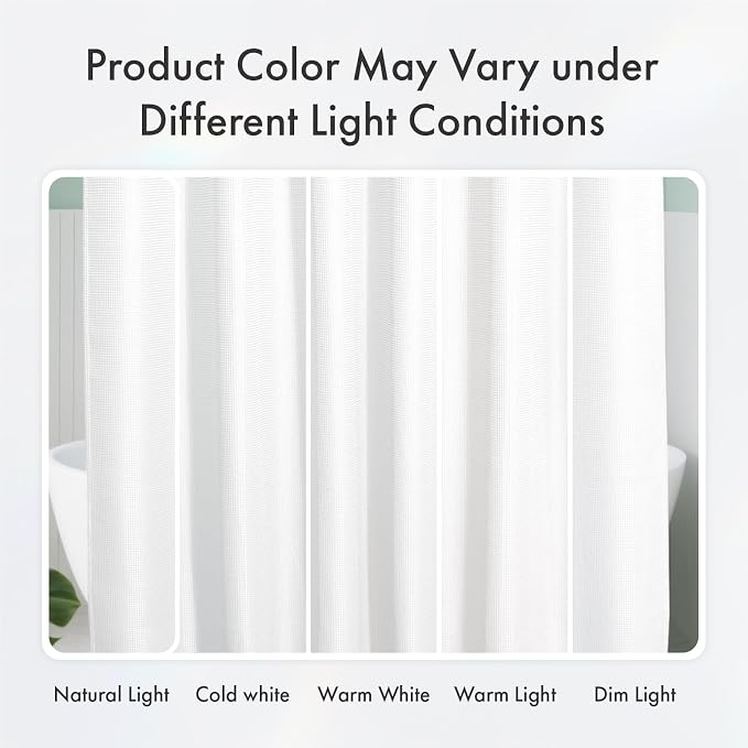 AmazerBath White Shower Curtain 76 Inches Long, Waffle Shower Curtains for Bathroom, Cloth Shower Curtain Fabric Heavy Duty 240GSM, Thick Bathroom Shower Curtains Premium Polyester, 72x76 Inches