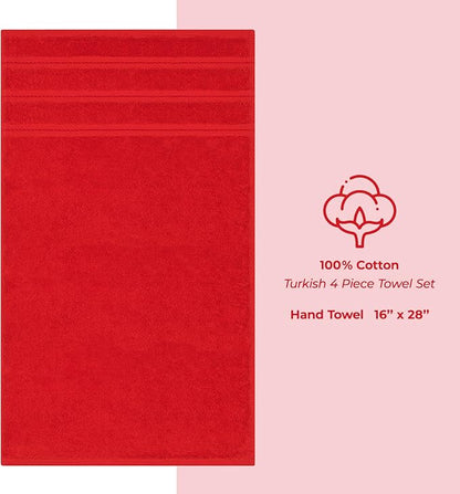 American Soft Linen Luxury Hand Towels for Bathroom, 600 GSM Heawy Weight 16x28 Size 100% Cotton Turkish 4 Piece Hand Face Towel Set, Red Hand Towels