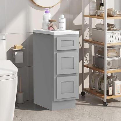 Vanity Art 12 Inch Bathroom Vanity Small Base Cabinet with 3 Soft Closing Shaker Drawers, Strudy Floor Mount Cabinets for Storage Shaving, Washroom Accessories, VA4012-3G