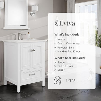 Eviva Britney 24 in. White Single Sink Bath Vanity with Carrara Quartz Top and Undermount Porcelain Sink