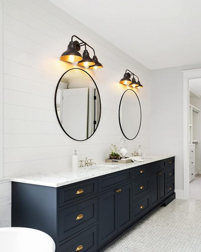 25.2-Inch 3-Light Farmhouse Vanity Light Over Mirror, Matte Black | Rustic industrial style, metal frame, 3 E26 sockets, 60W max, dimmable, no bulbs, wall sconce for bathroom mirror, bedroom