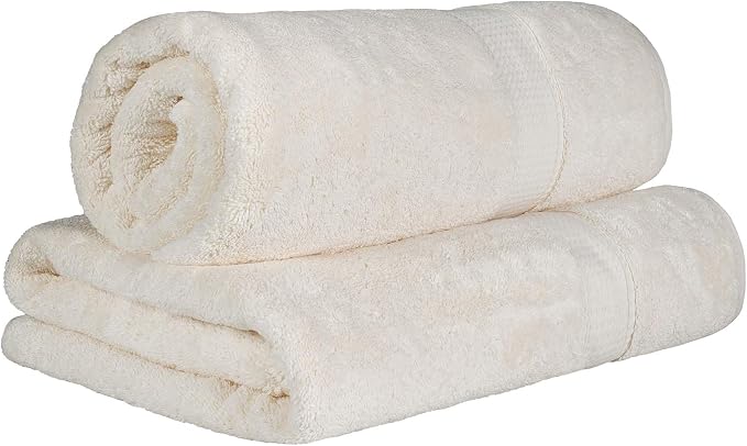 SUPERIOR Egyptian Cotton Pile Heavyweight Bath Sheet, 2 Piece Set, Cream | Highly Absorbent, Ultra Soft Luxury 800 GSM Towel Set for Bathroom, Shower, Hotel Essentials Oversize Plush Madeline Towels