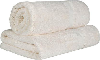 SUPERIOR Egyptian Cotton Pile Heavyweight Bath Sheet, 2 Piece Set, Cream | Highly Absorbent, Ultra Soft Luxury 800 GSM Towel Set for Bathroom, Shower, Hotel Essentials Oversize Plush Madeline Towels