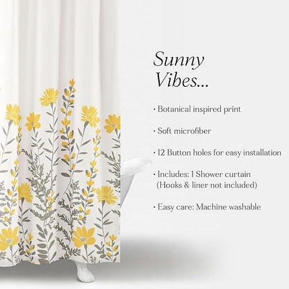 Lush Decor Aprile Floral Shower Curtain Single 72" W x 72" L, Yellow & Gray - Floral Shower Curtains - Bathroom Décor - Cottage Shower Curtain
