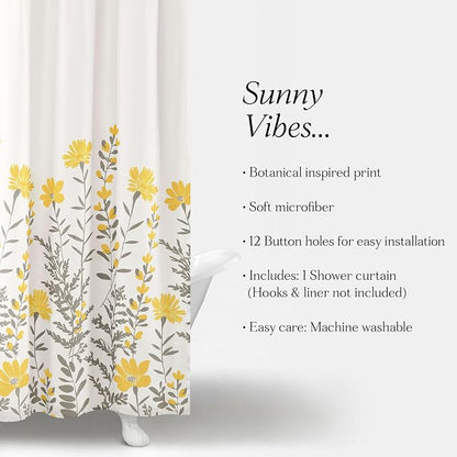 Lush Decor Aprile Floral Shower Curtain Single 72" W x 72" L, Yellow & Gray - Floral Shower Curtains - Bathroom Décor - Cottage Shower Curtain